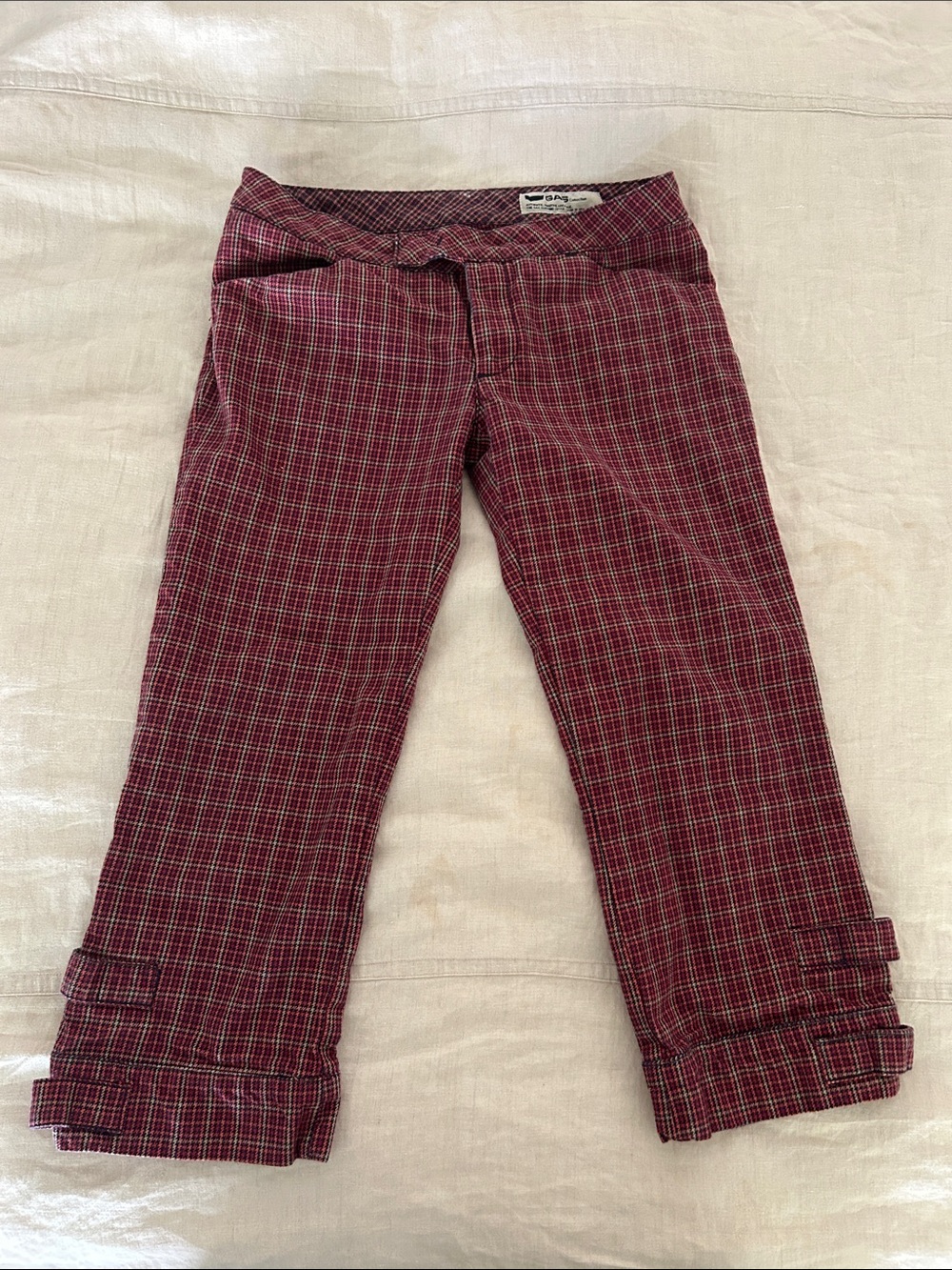 GAS Collection Plaid Capri Pants Waist 26 Low Rise Buckle Hem Y2K